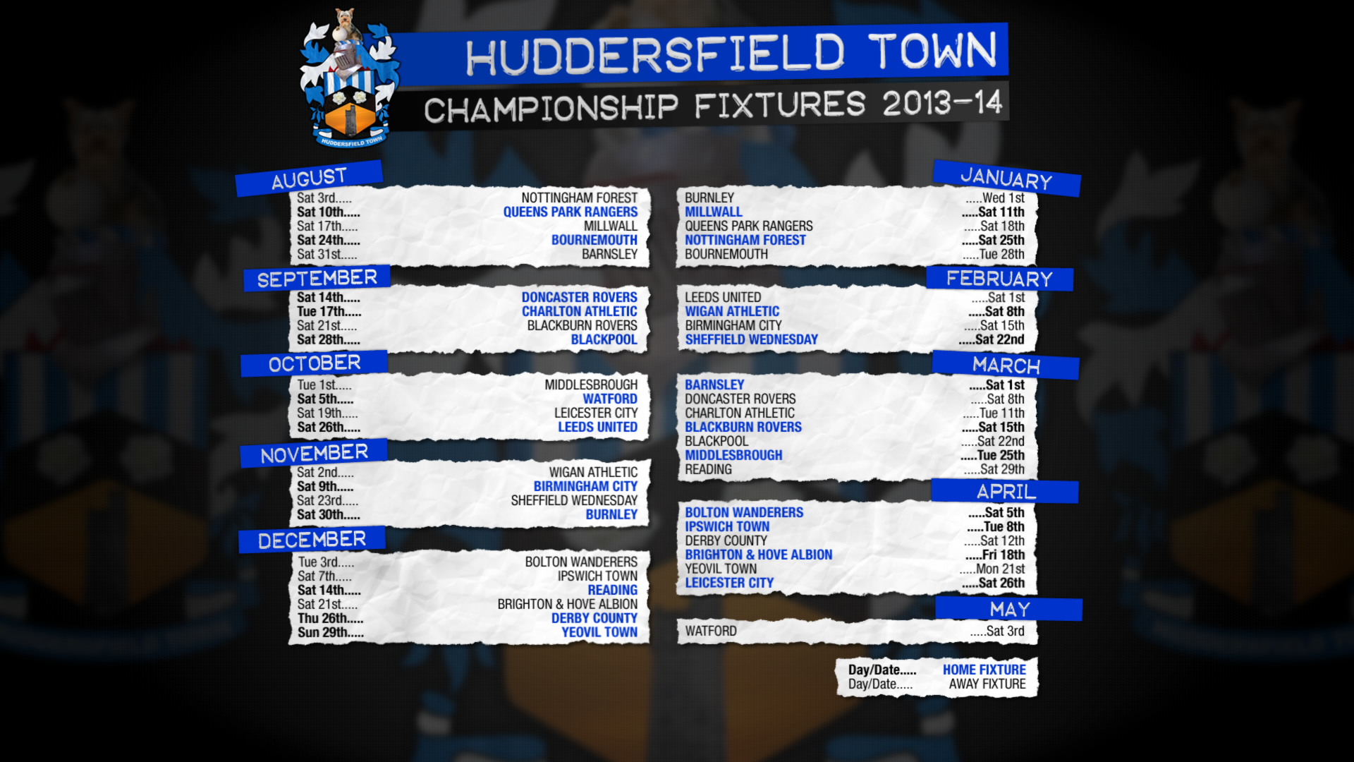 Fixtures Huddersfield Town Home Decoration Club